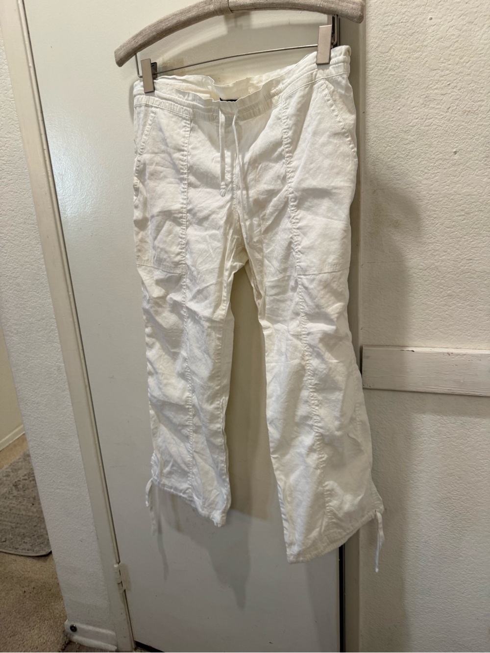 Theory White linen Drawstring Pants large